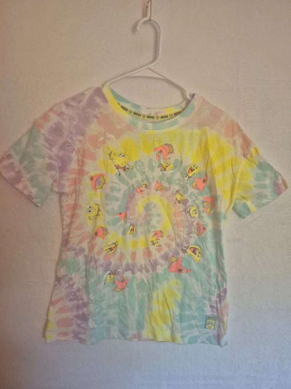 Justice SpongeBob SquarePants Pastel Tie Dye T Shirt Girls Size L 12 14